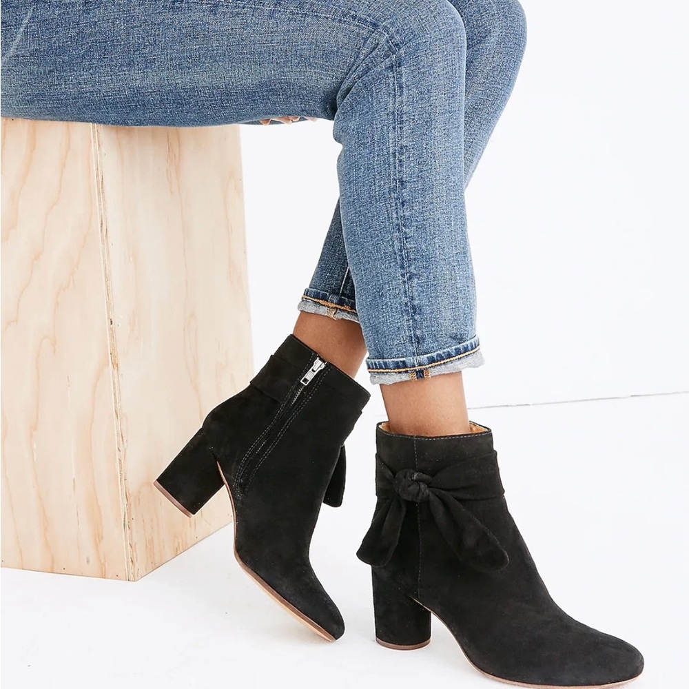Madewell Esme Black Suede Heeled‎ Bow Ankle Boots 8 Like New!!